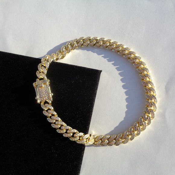 Icy Pave CZ Cuban Curb Bracelet Real Gold Dipped 925 Silver Miami Bracelet - Picture 6 of 6